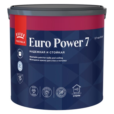 Краска моющаяся для стен и потолков Euro Power-7 (Евро-7) TIKKURILA